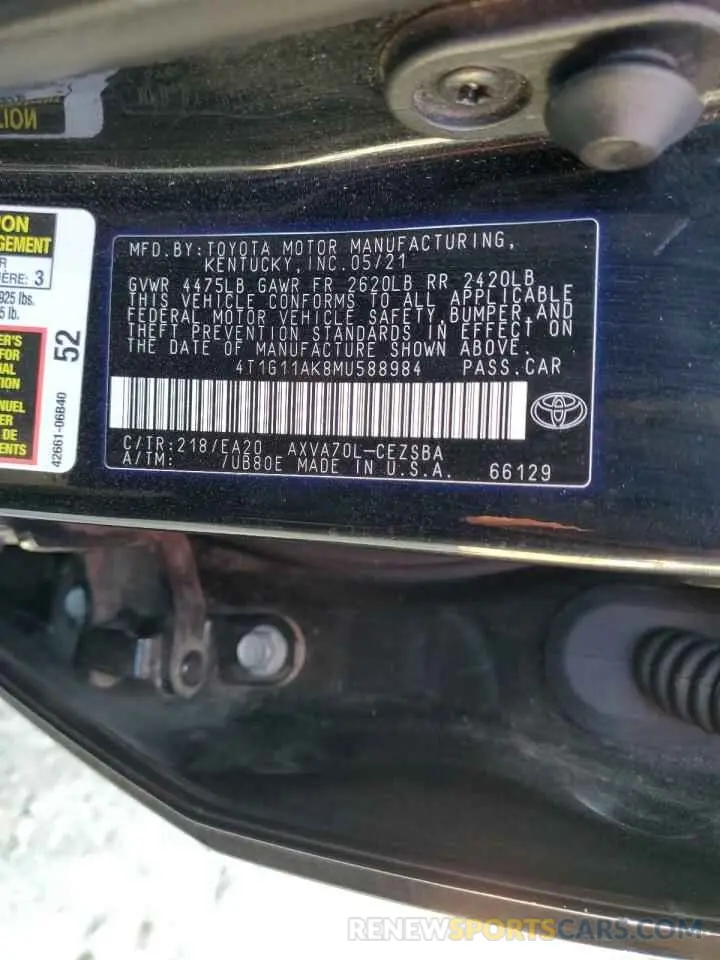 12 fotografías del automóvil dañado 4T1G11AK8MU588984 TOYOTA CAMRY 2021
