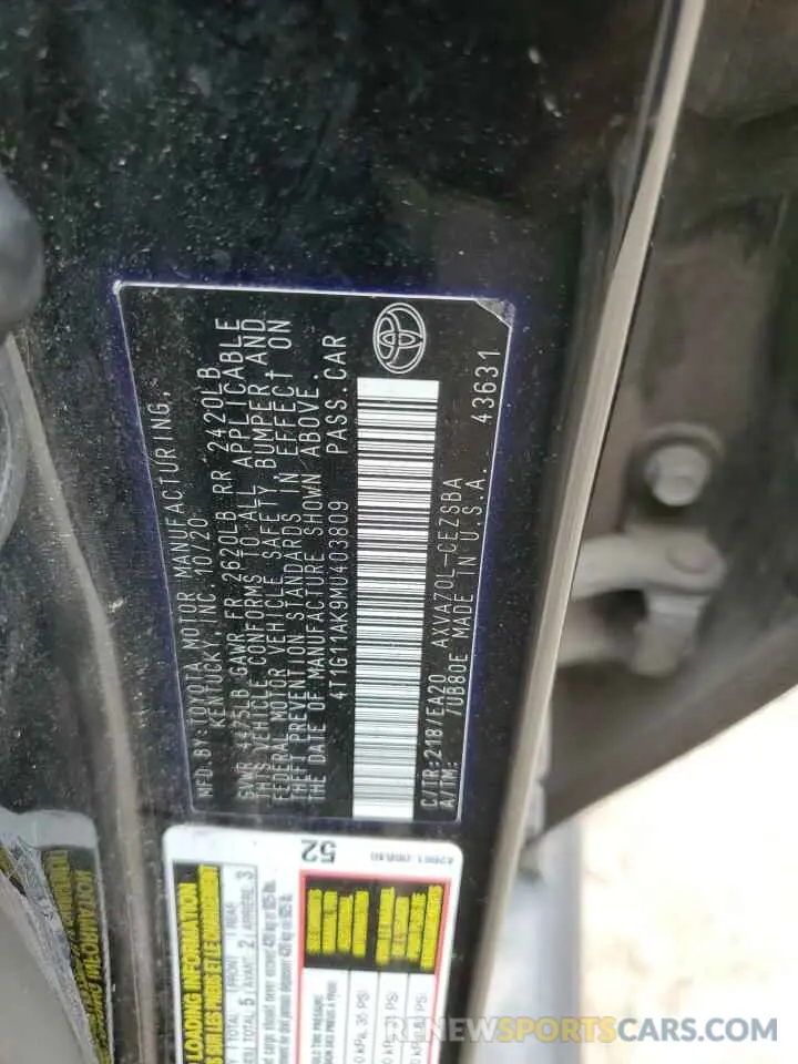 12 fotografías del automóvil dañado 4T1G11AK9MU403809 TOYOTA CAMRY 2021