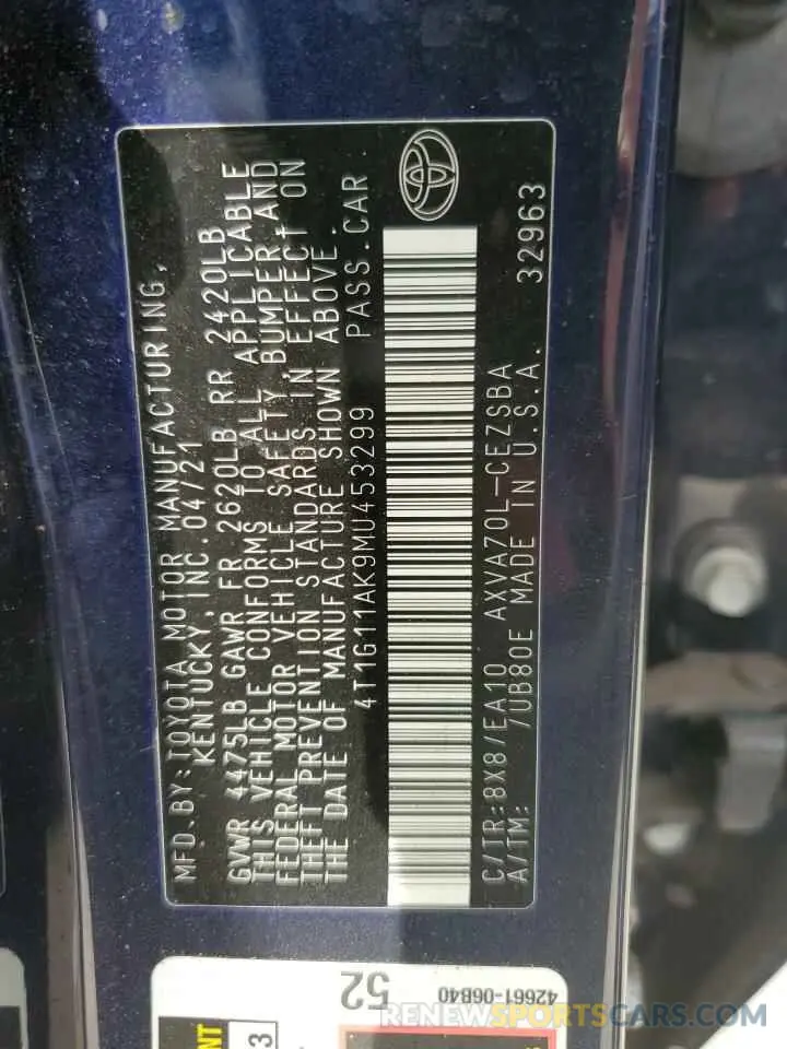 13 fotografías del automóvil dañado 4T1G11AK9MU453299 TOYOTA CAMRY 2021