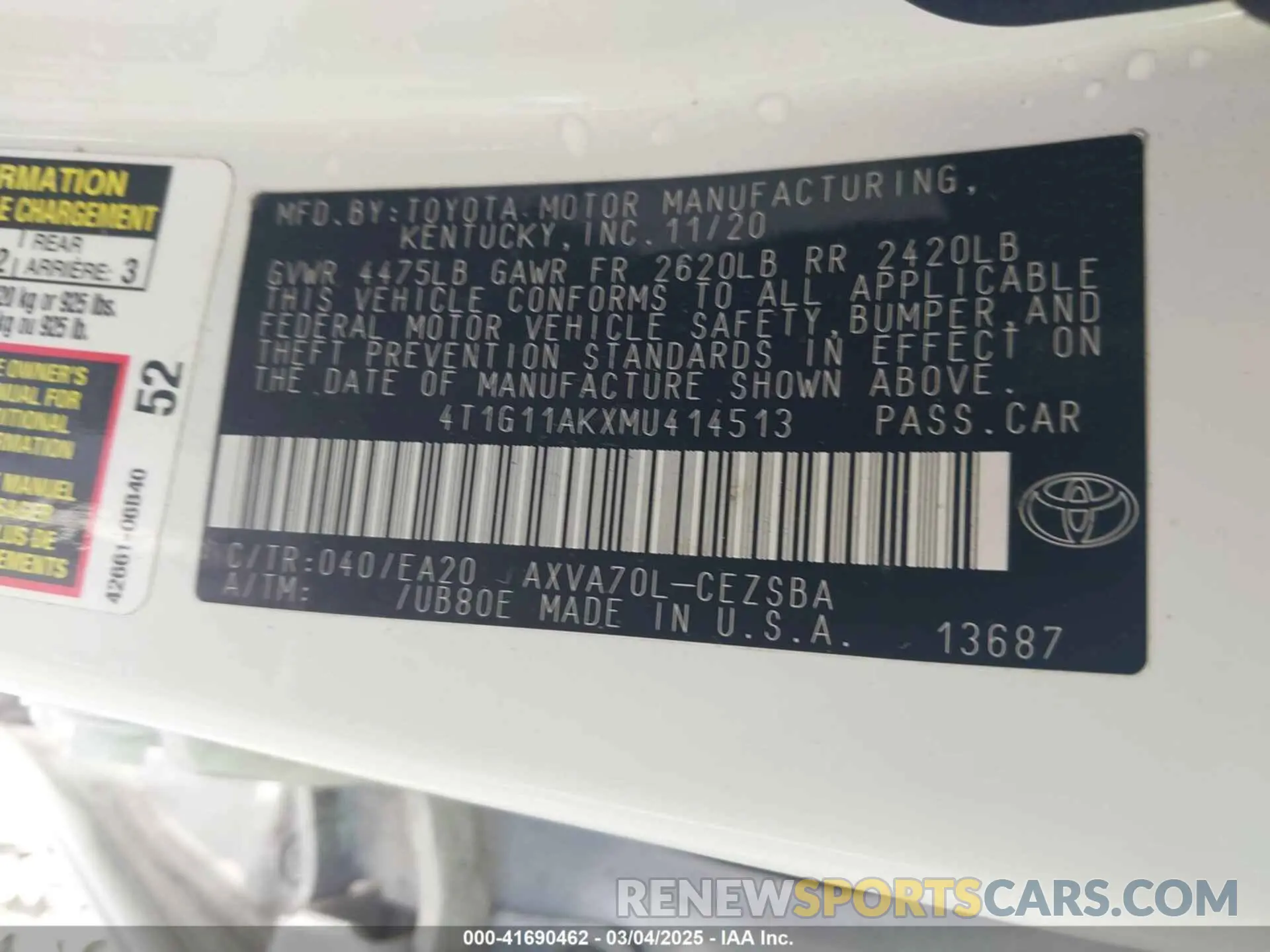 9 fotografías del automóvil dañado 4T1G11AKXMU414513 TOYOTA CAMRY 2021