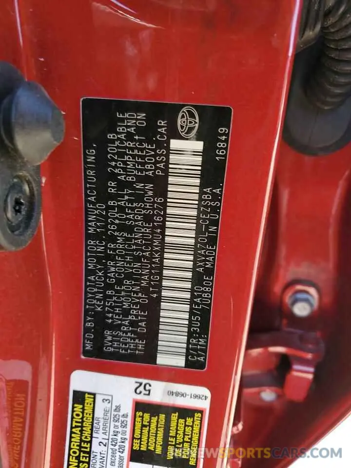 14 fotografías del automóvil dañado 4T1G11AKXMU416276 TOYOTA CAMRY 2021