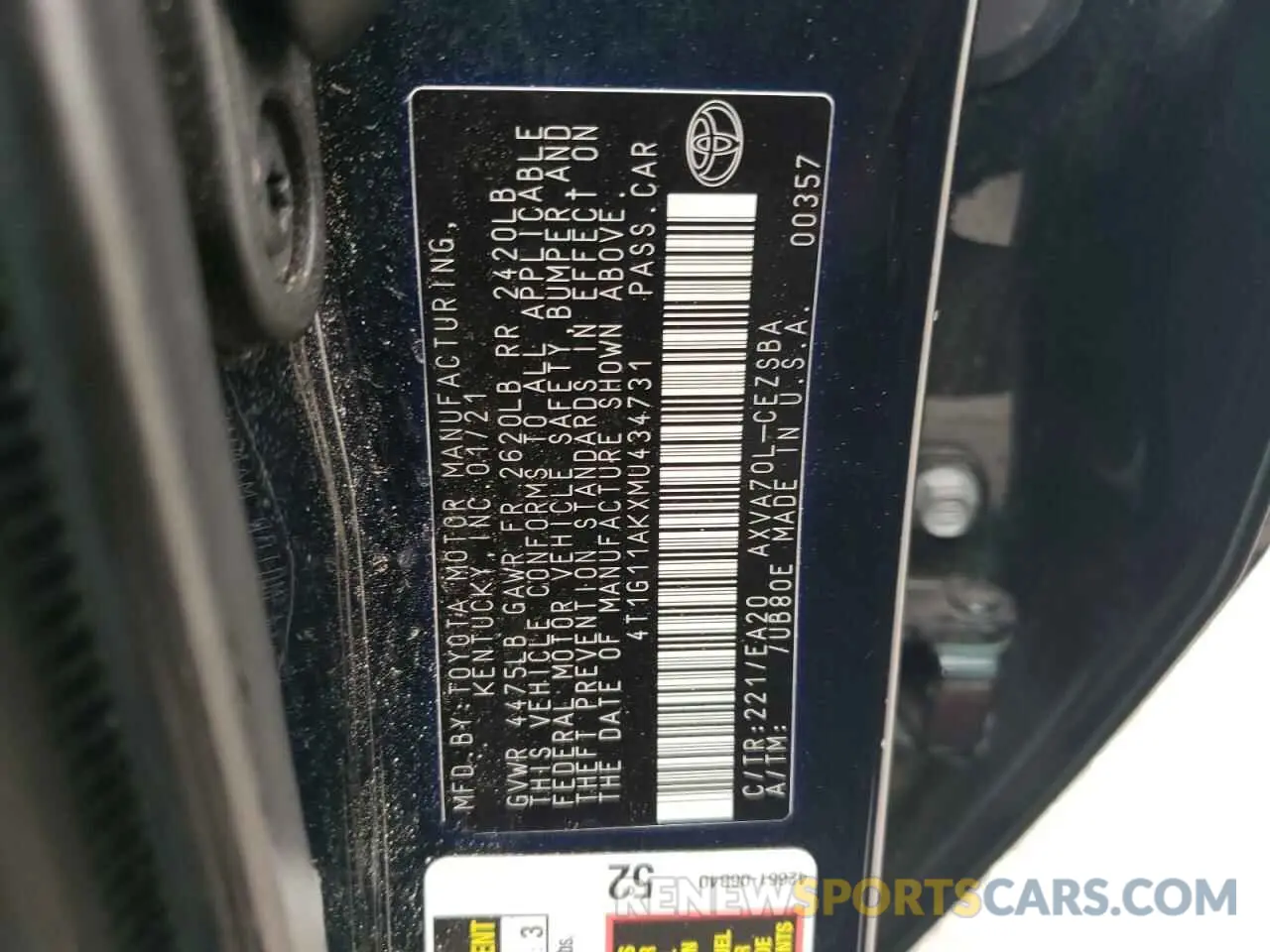 13 fotografías del automóvil dañado 4T1G11AKXMU434731 TOYOTA CAMRY 2021