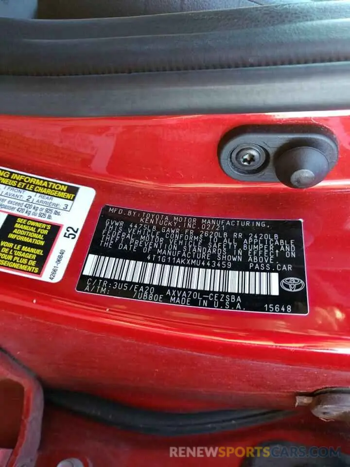 12 fotografías del automóvil dañado 4T1G11AKXMU443459 TOYOTA CAMRY 2021