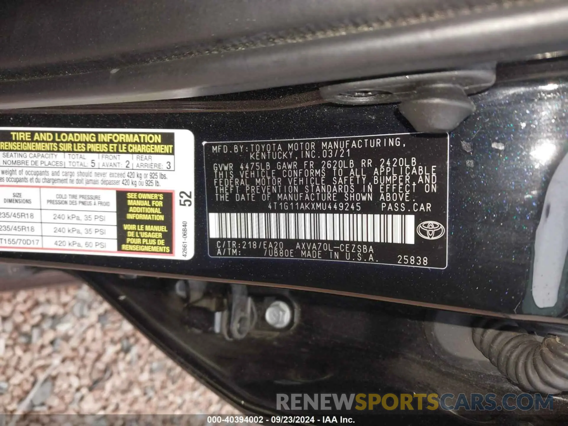9 fotografías del automóvil dañado 4T1G11AKXMU449245 TOYOTA CAMRY 2021