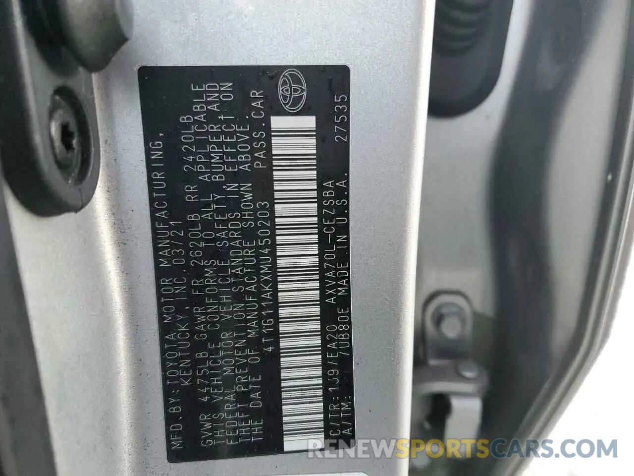 14 fotografías del automóvil dañado 4T1G11AKXMU450203 TOYOTA CAMRY 2021