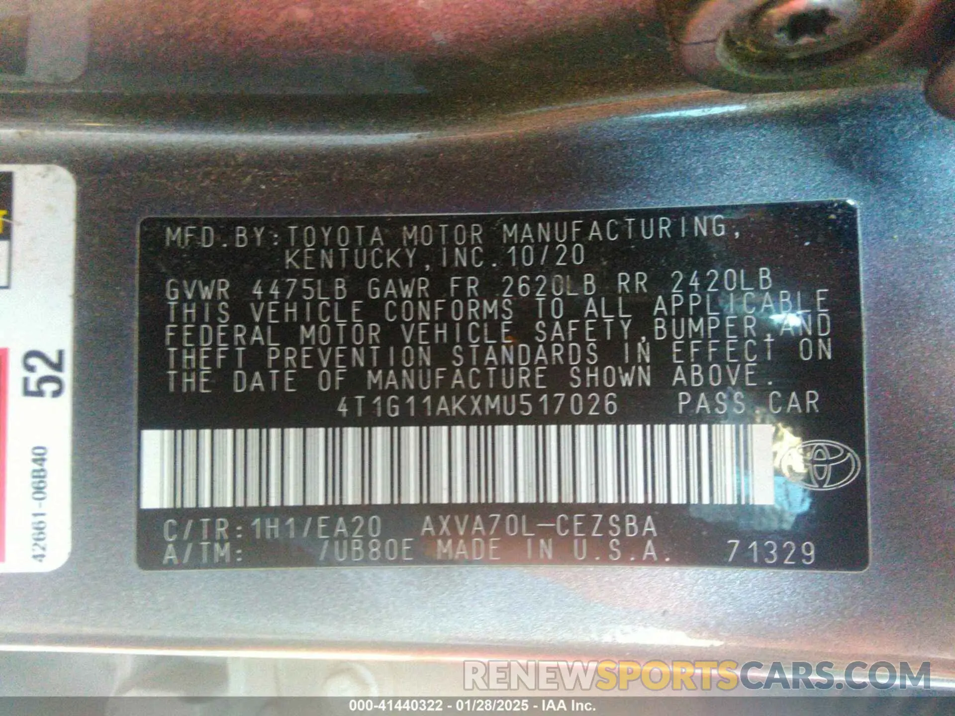 9 fotografías del automóvil dañado 4T1G11AKXMU517026 TOYOTA CAMRY 2021