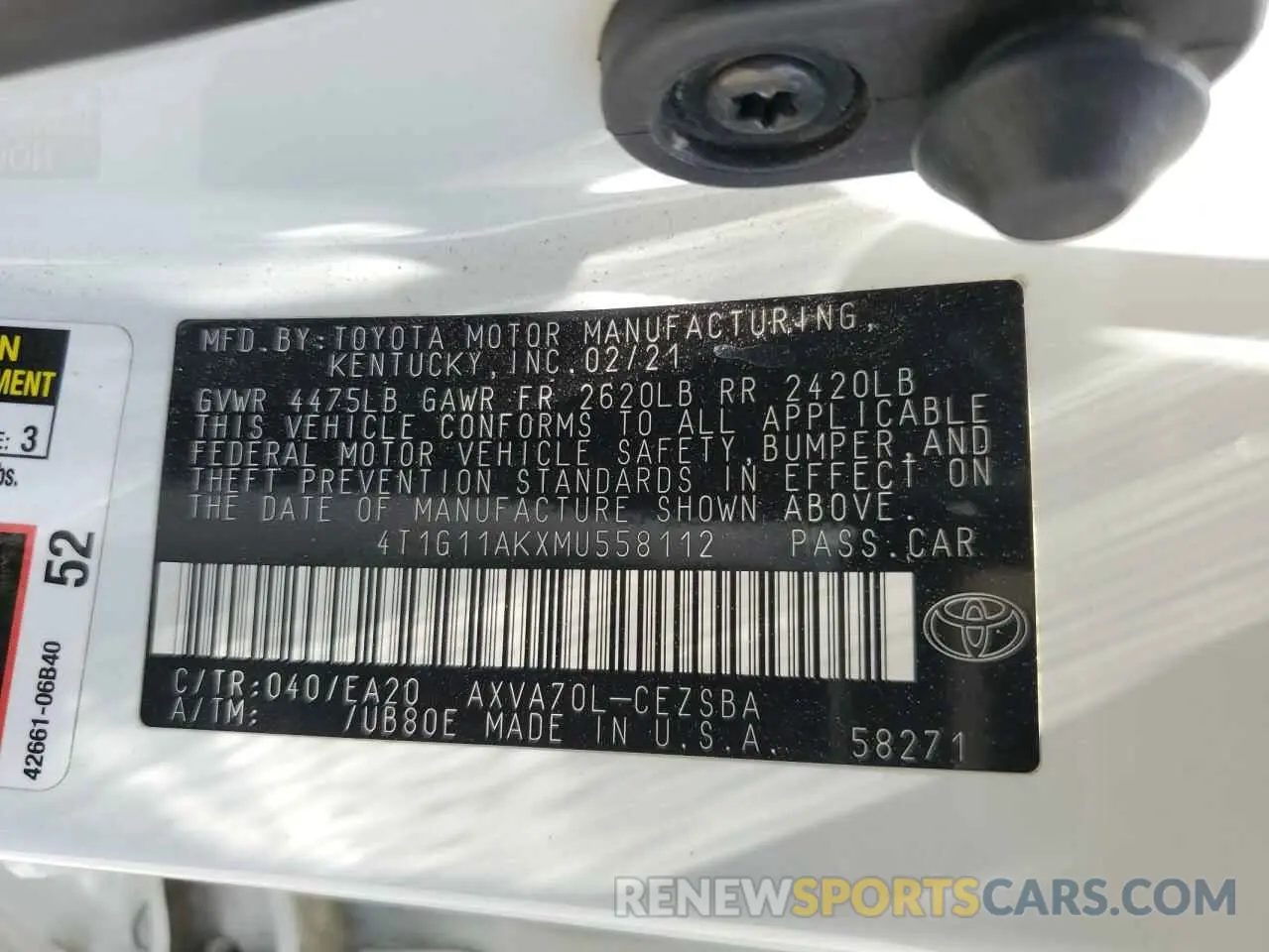 12 fotografías del automóvil dañado 4T1G11AKXMU558112 TOYOTA CAMRY 2021