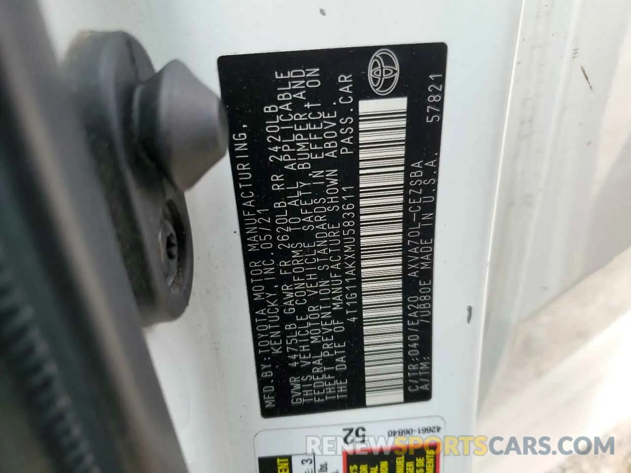 12 fotografías del automóvil dañado 4T1G11AKXMU583611 TOYOTA CAMRY 2021