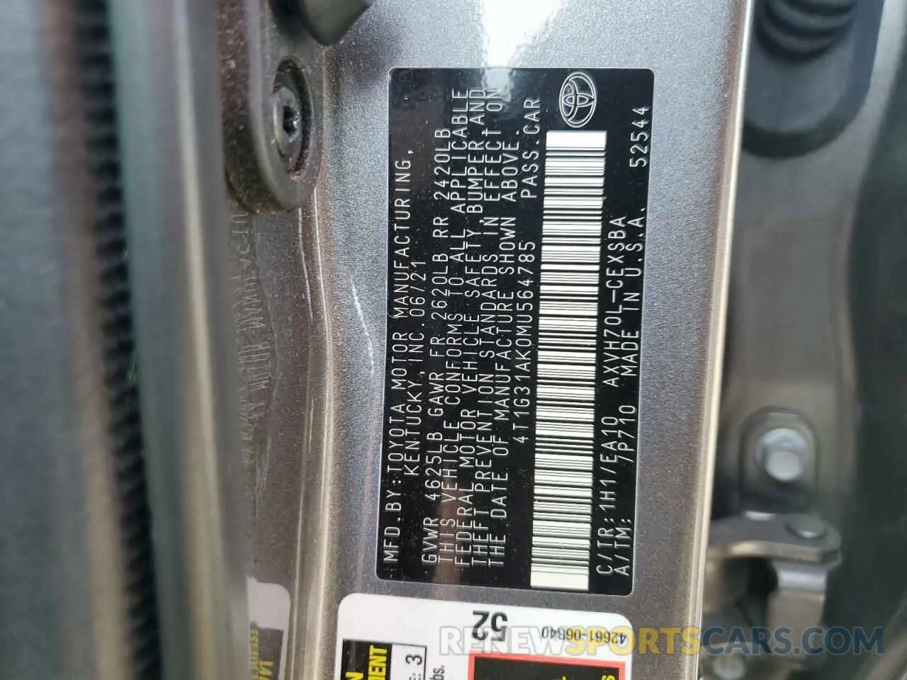 13 fotografías del automóvil dañado 4T1G31AK0MU564785 TOYOTA CAMRY 2021