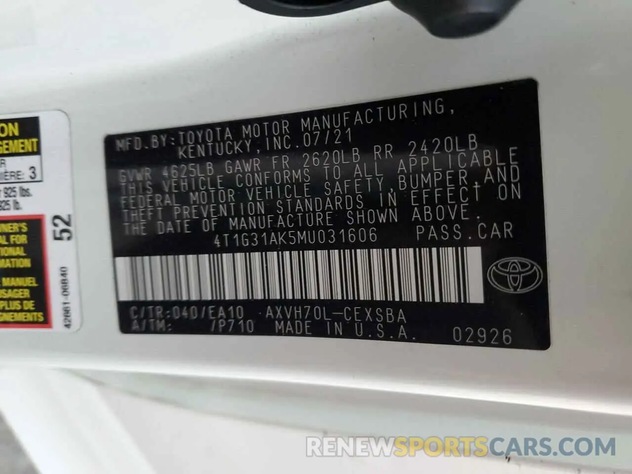 13 fotografías del automóvil dañado 4T1G31AK5MU031606 TOYOTA CAMRY 2021