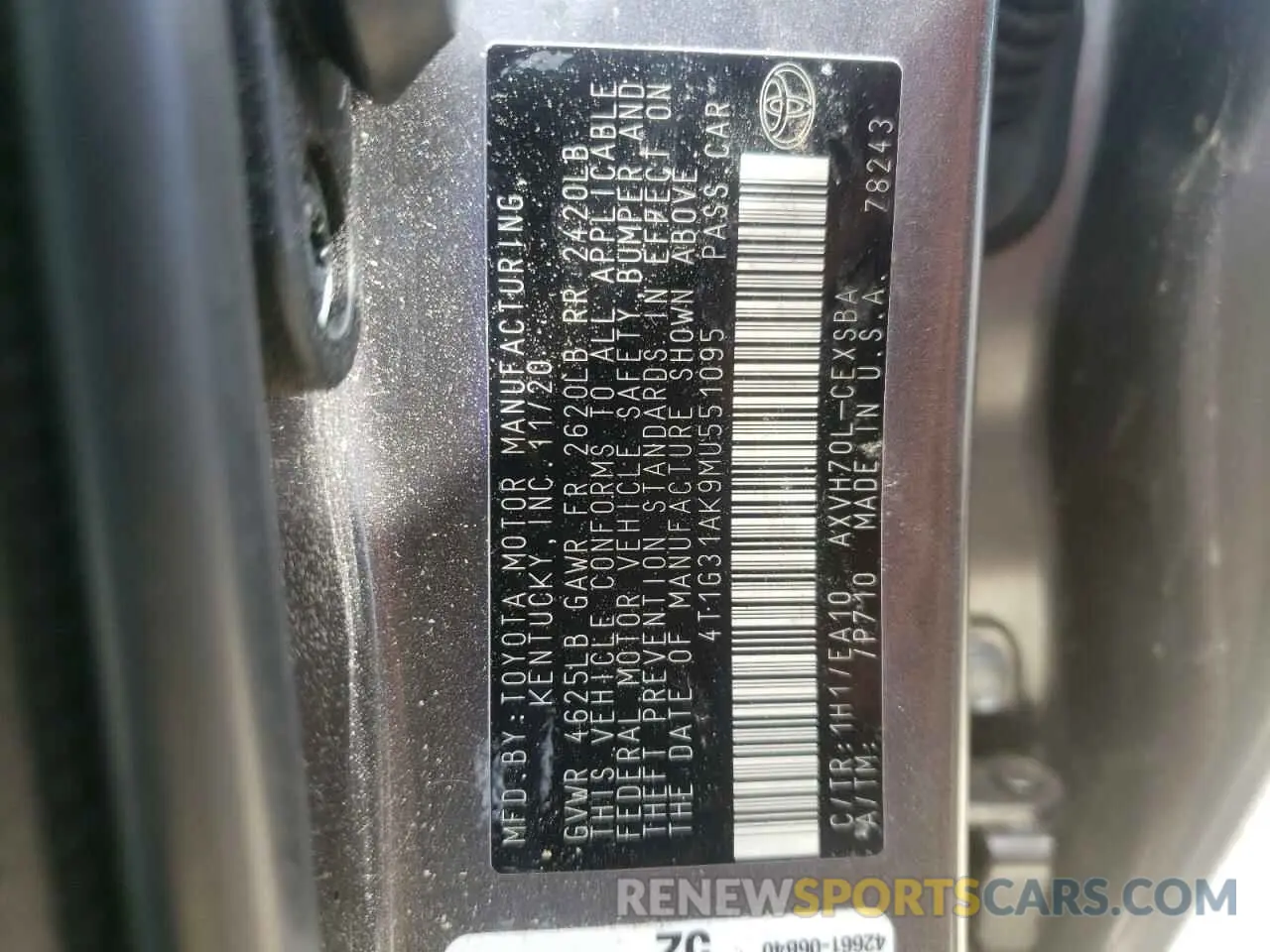 10 fotografías del automóvil dañado 4T1G31AK9MU551095 TOYOTA CAMRY 2021