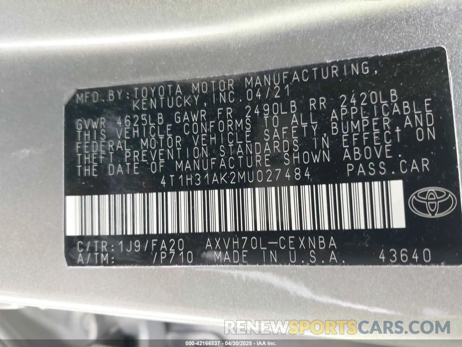 9 fotografías del automóvil dañado 4T1H31AK2MU027484 TOYOTA CAMRY 2021