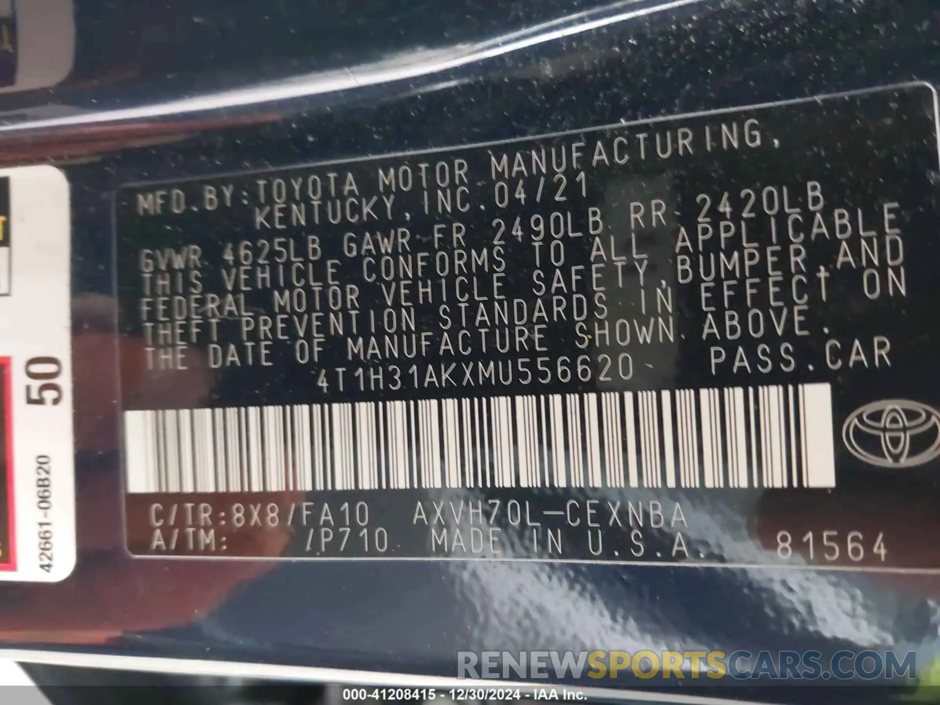 9 fotografías del automóvil dañado 4T1H31AKXMU556620 TOYOTA CAMRY 2021