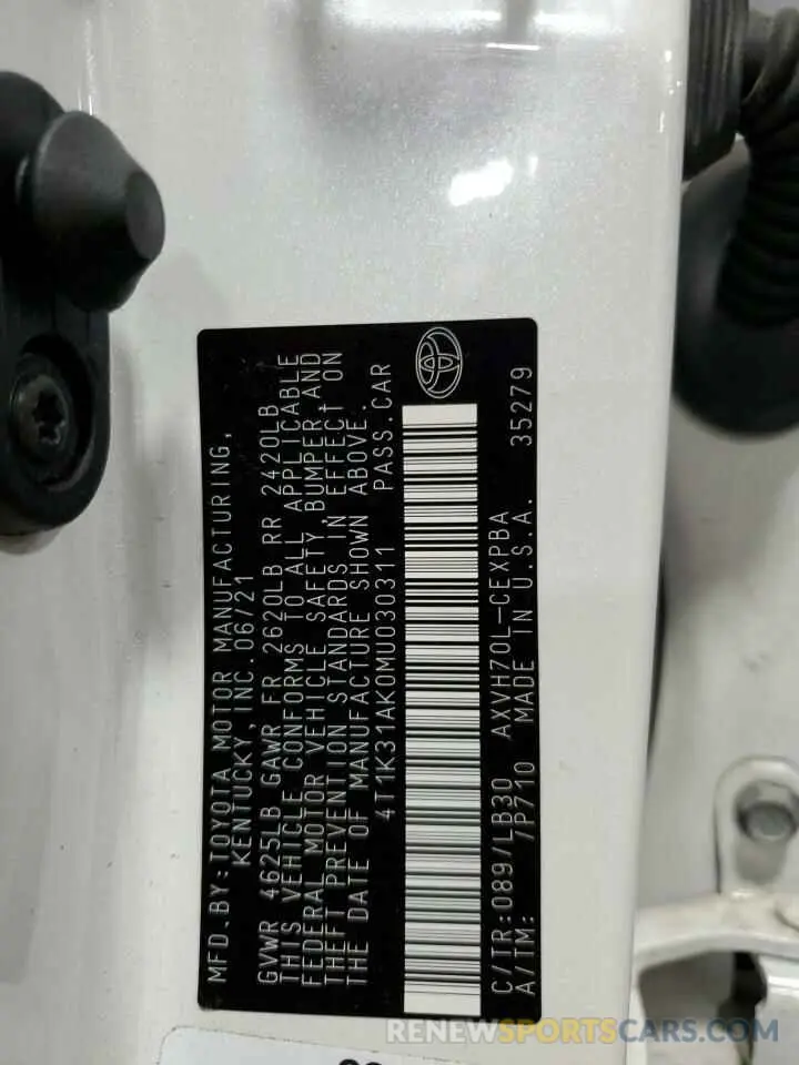13 fotografías del automóvil dañado 4T1K31AK0MU030311 TOYOTA CAMRY 2021
