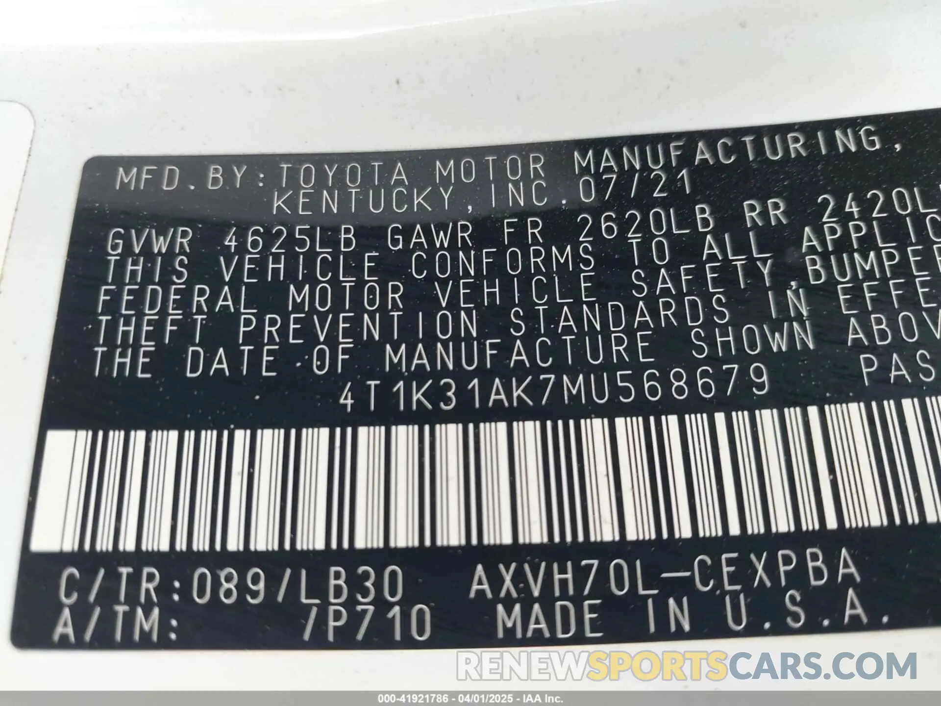 9 fotografías del automóvil dañado 4T1K31AK7MU568679 TOYOTA CAMRY 2021
