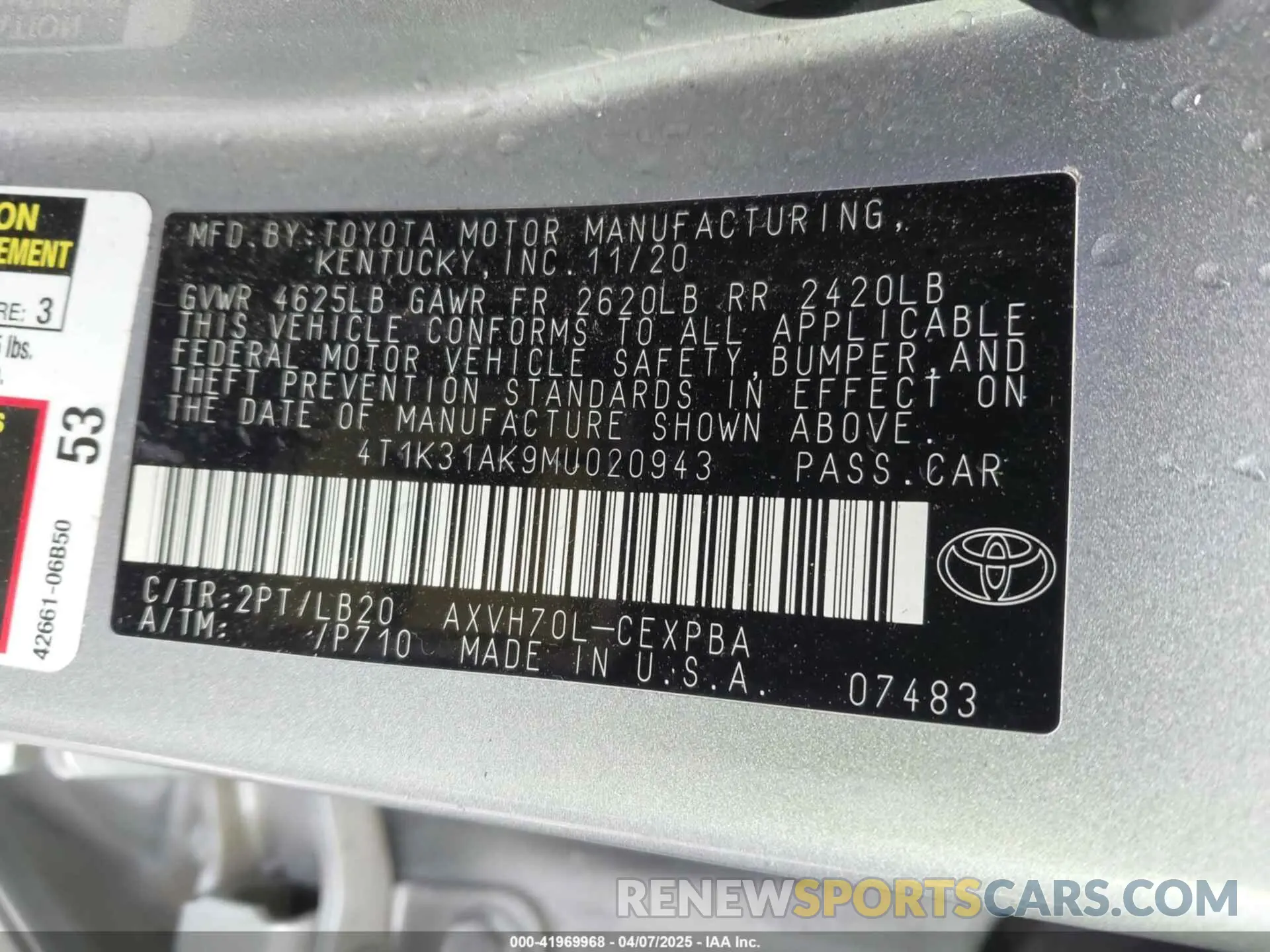 9 fotografías del automóvil dañado 4T1K31AK9MU020943 TOYOTA CAMRY 2021