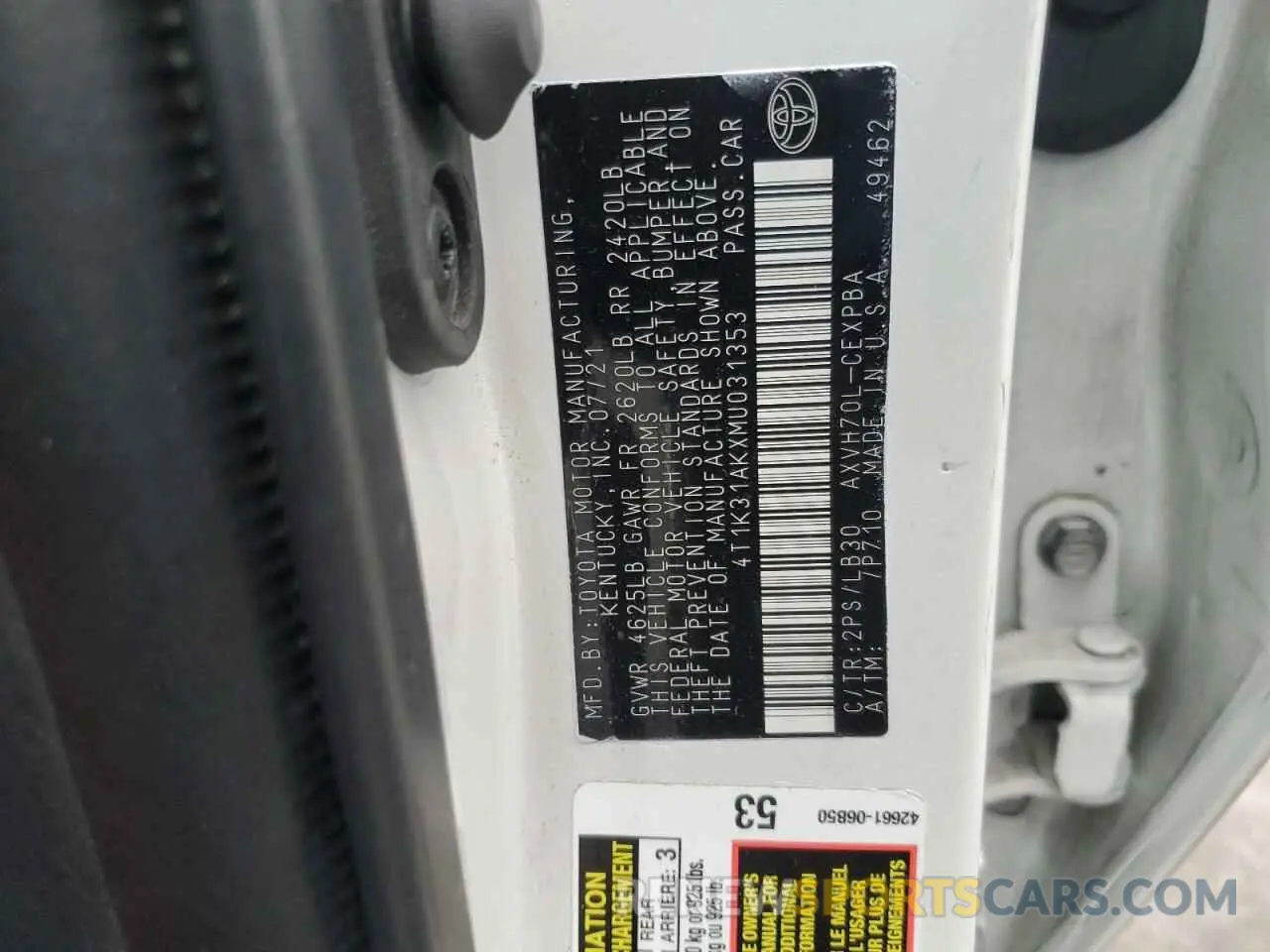 13 fotografías del automóvil dañado 4T1K31AKXMU031353 TOYOTA CAMRY 2021