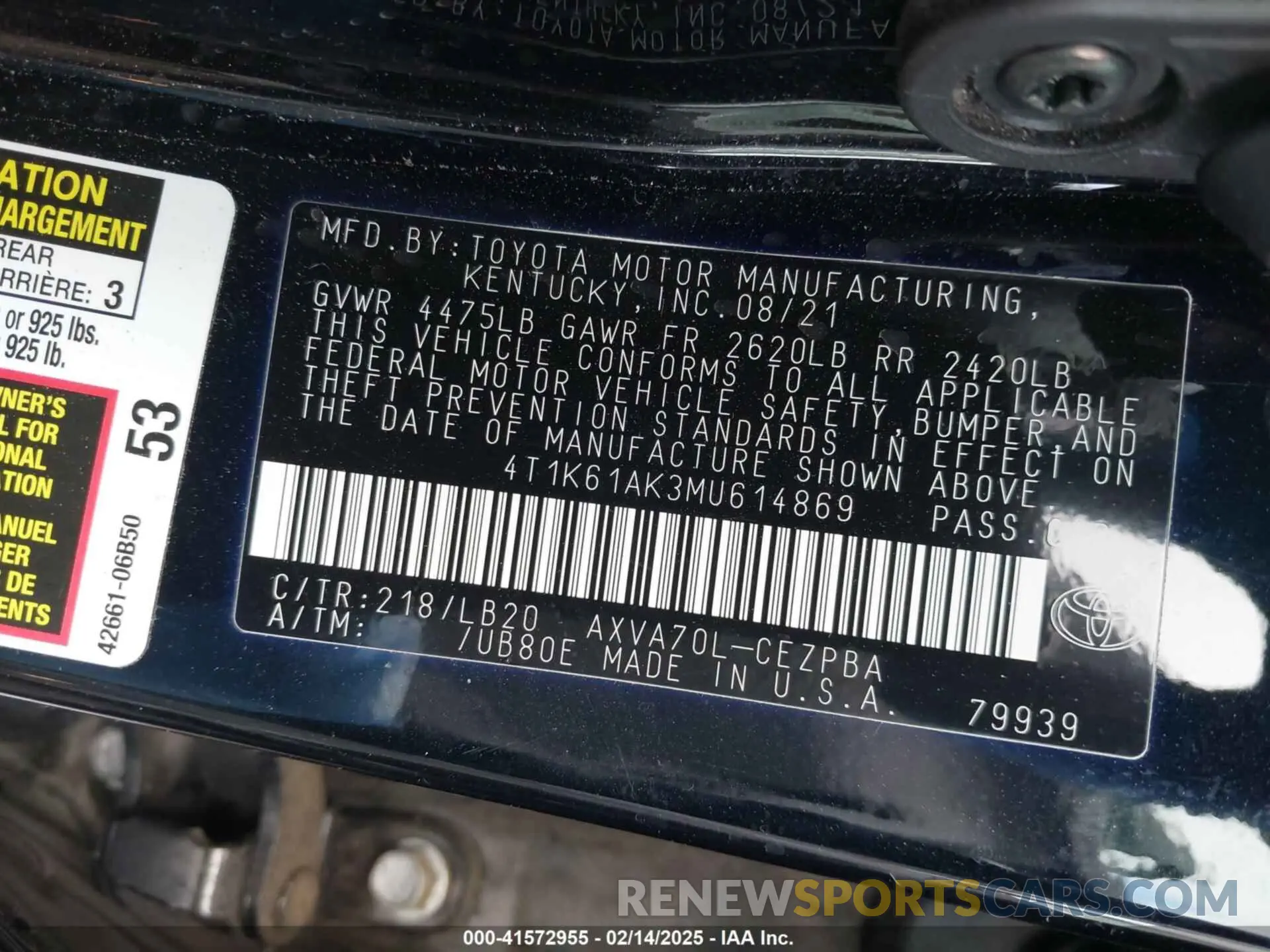 9 fotografías del automóvil dañado 4T1K61AK3MU614869 TOYOTA CAMRY 2021