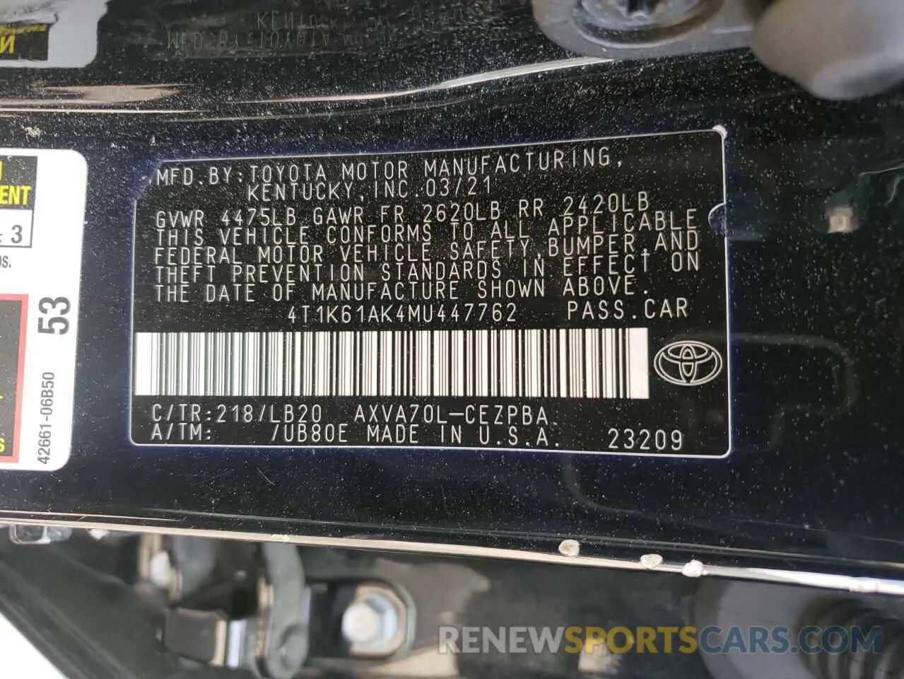 13 fotografías del automóvil dañado 4T1K61AK4MU447762 TOYOTA CAMRY 2021