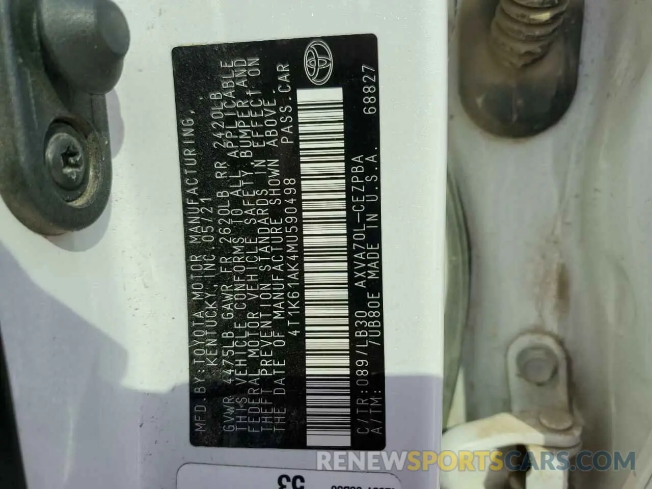12 fotografías del automóvil dañado 4T1K61AK4MU590498 TOYOTA CAMRY 2021