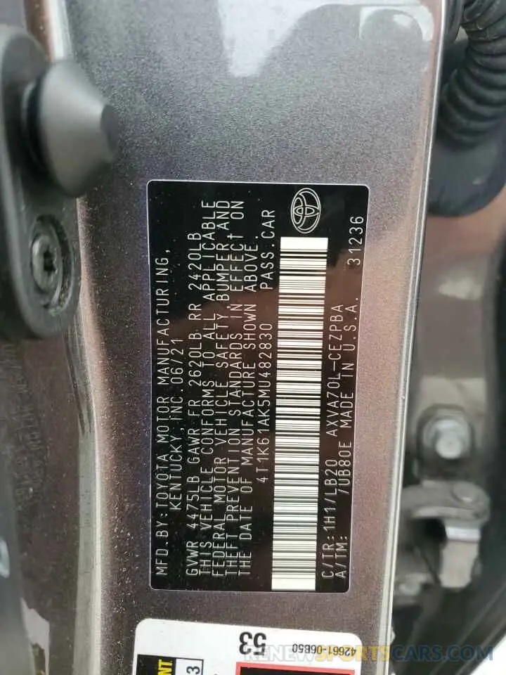 13 fotografías del automóvil dañado 4T1K61AK5MU482830 TOYOTA CAMRY 2021