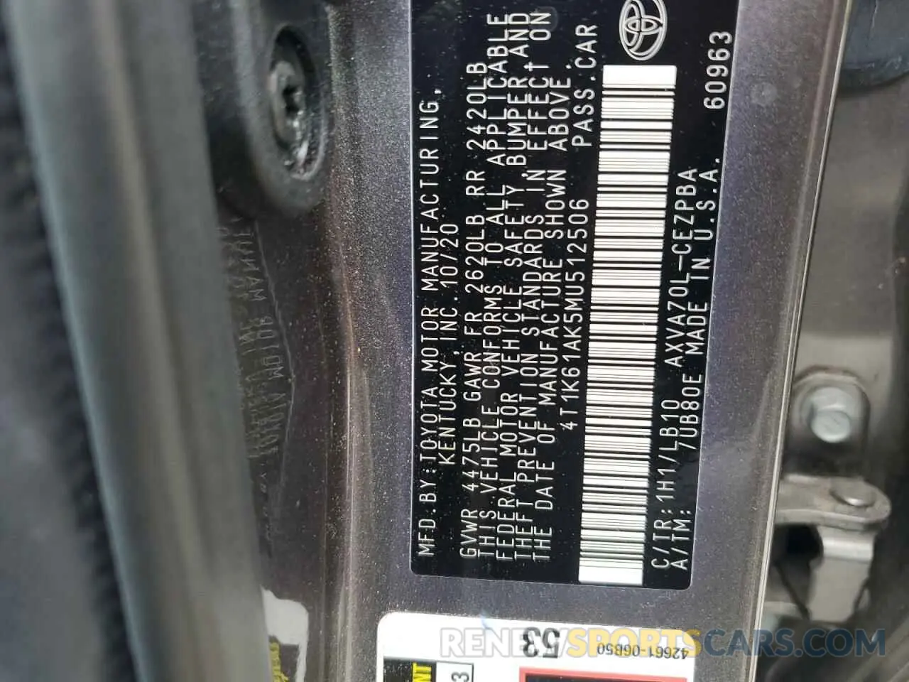 12 fotografías del automóvil dañado 4T1K61AK5MU512506 TOYOTA CAMRY 2021