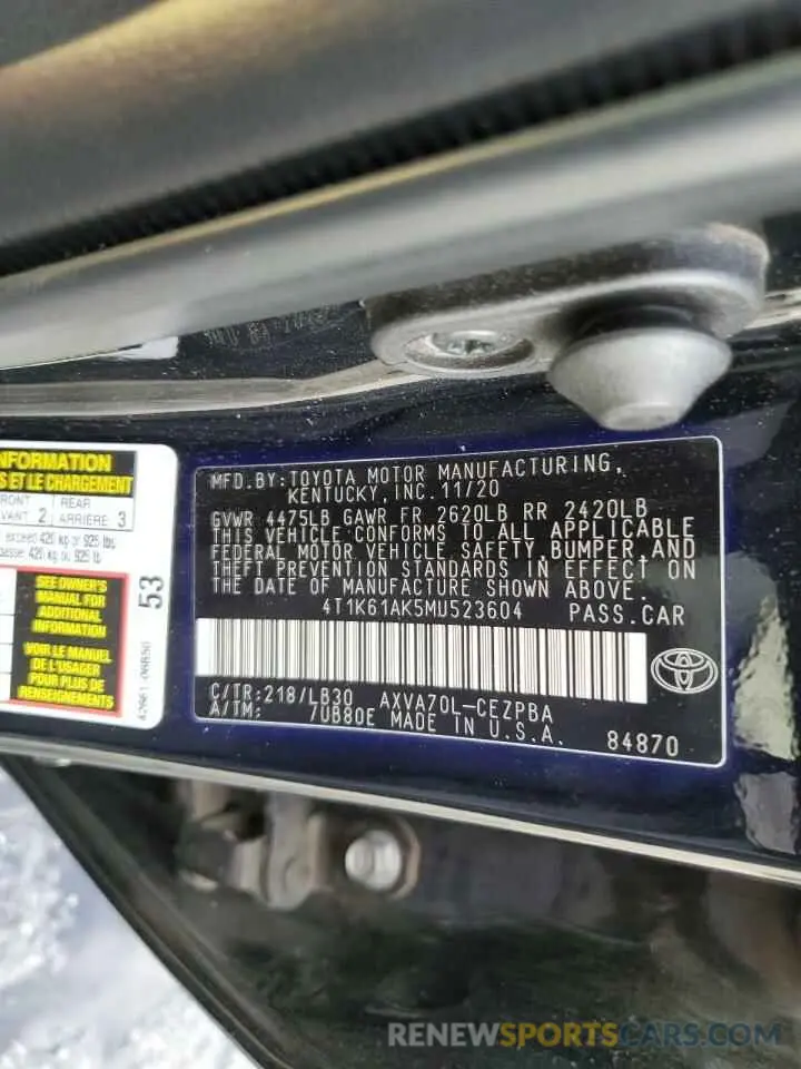 12 fotografías del automóvil dañado 4T1K61AK5MU523604 TOYOTA CAMRY 2021