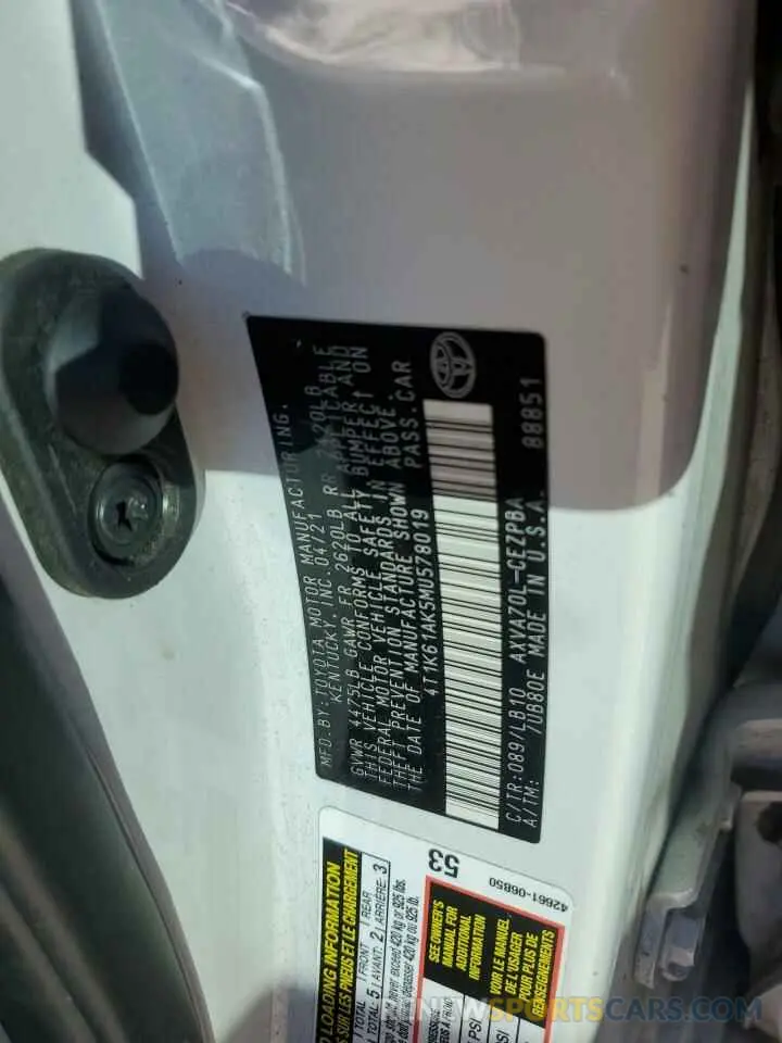 12 fotografías del automóvil dañado 4T1K61AK5MU578019 TOYOTA CAMRY 2021