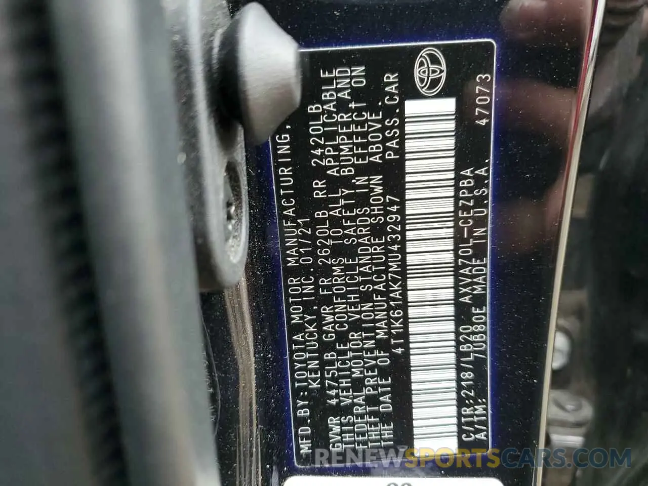 15 fotografías del automóvil dañado 4T1K61AK7MU432947 TOYOTA CAMRY 2021