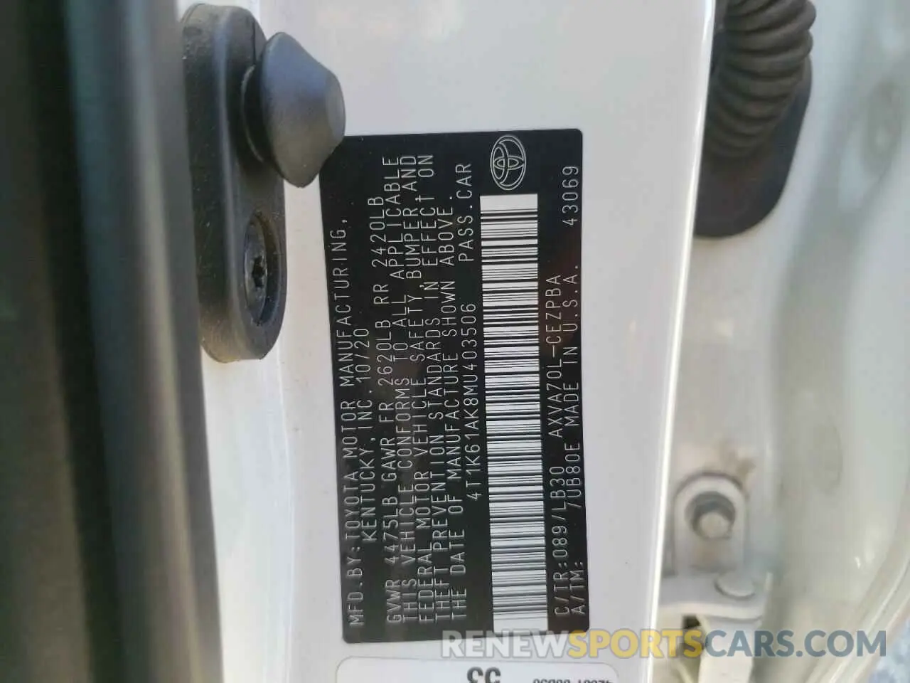 10 fotografías del automóvil dañado 4T1K61AK8MU403506 TOYOTA CAMRY 2021