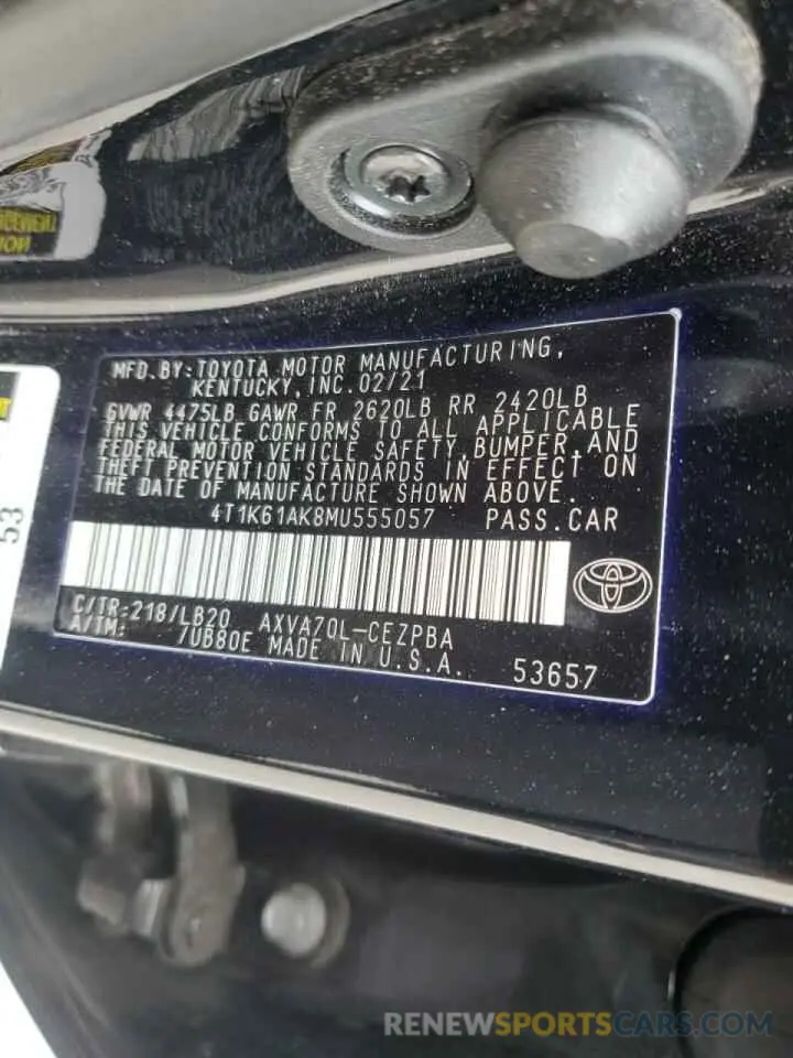 14 fotografías del automóvil dañado 4T1K61AK8MU555057 TOYOTA CAMRY 2021