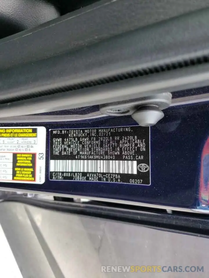 10 fotografías del automóvil dañado 4T1K61AK9MU438040 TOYOTA CAMRY 2021