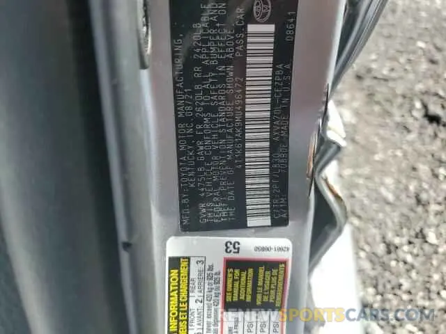 12 fotografías del automóvil dañado 4T1K61AK9MU496472 TOYOTA CAMRY 2021