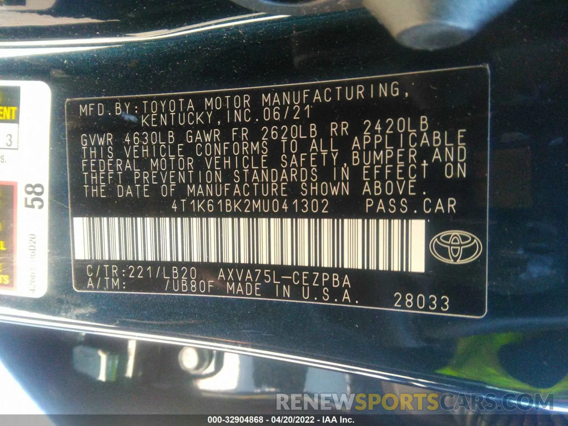 9 fotografías del automóvil dañado 4T1K61BK2MU041302 TOYOTA CAMRY 2021