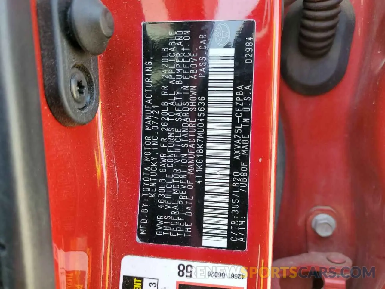12 fotografías del automóvil dañado 4T1K61BK7MU045636 TOYOTA CAMRY 2021