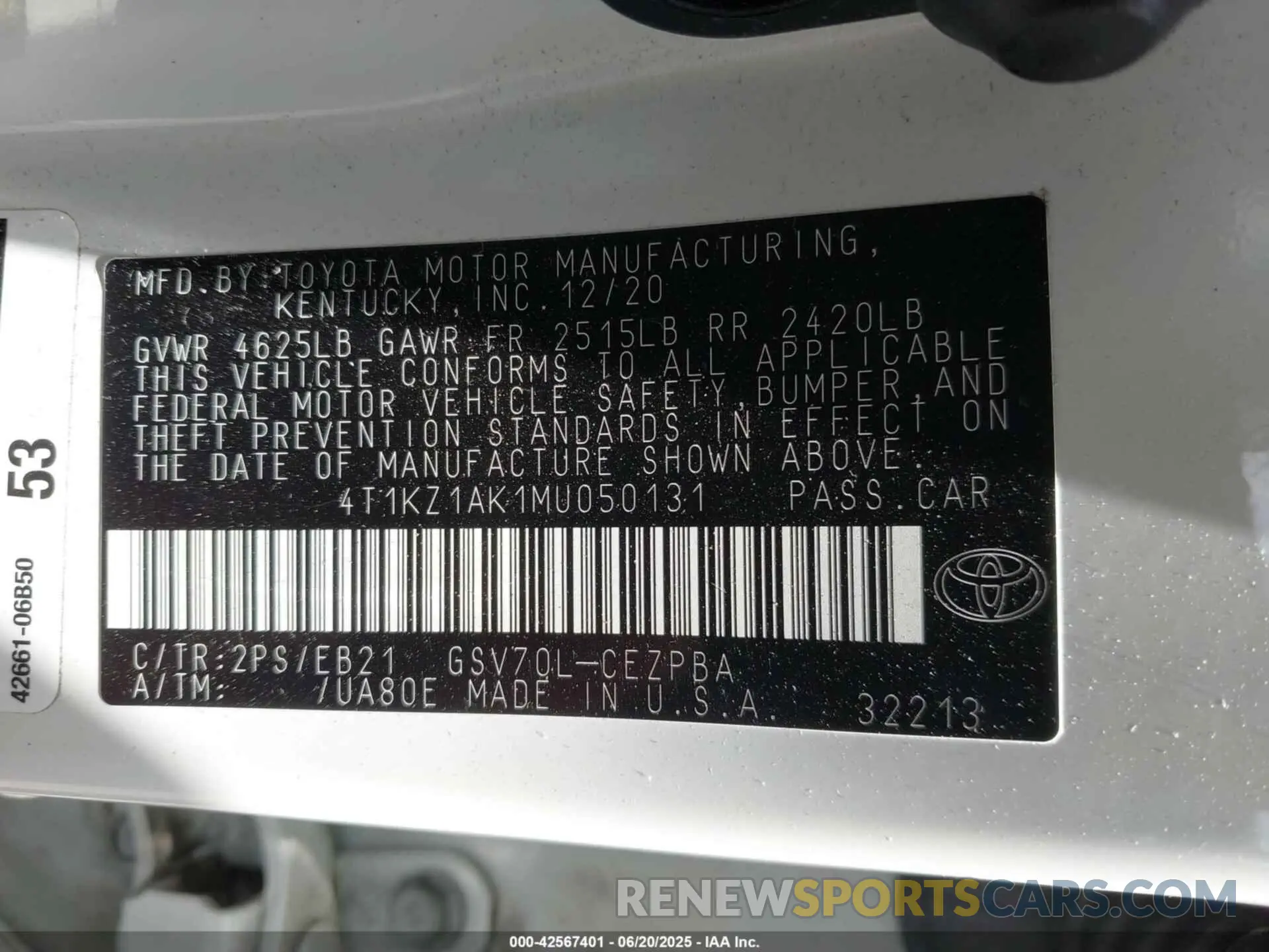 9 fotografías del automóvil dañado 4T1KZ1AK1MU050131 TOYOTA CAMRY 2021
