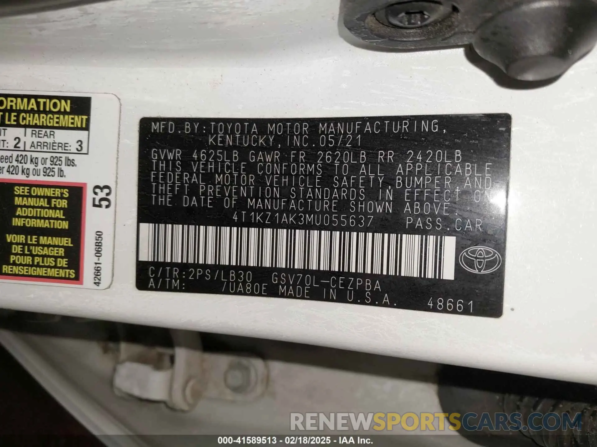 9 fotografías del automóvil dañado 4T1KZ1AK3MU055637 TOYOTA CAMRY 2021