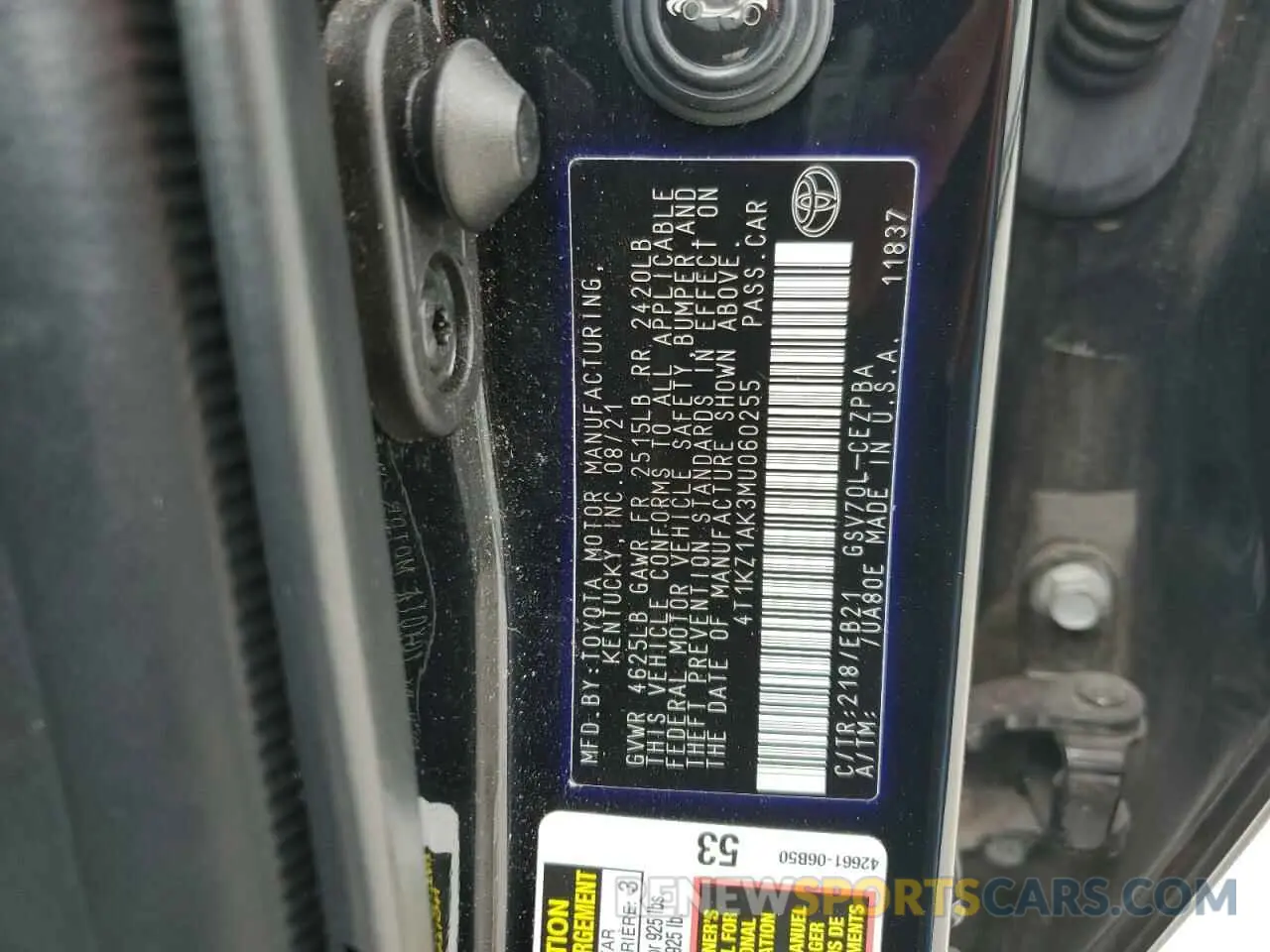12 fotografías del automóvil dañado 4T1KZ1AK3MU060255 TOYOTA CAMRY 2021