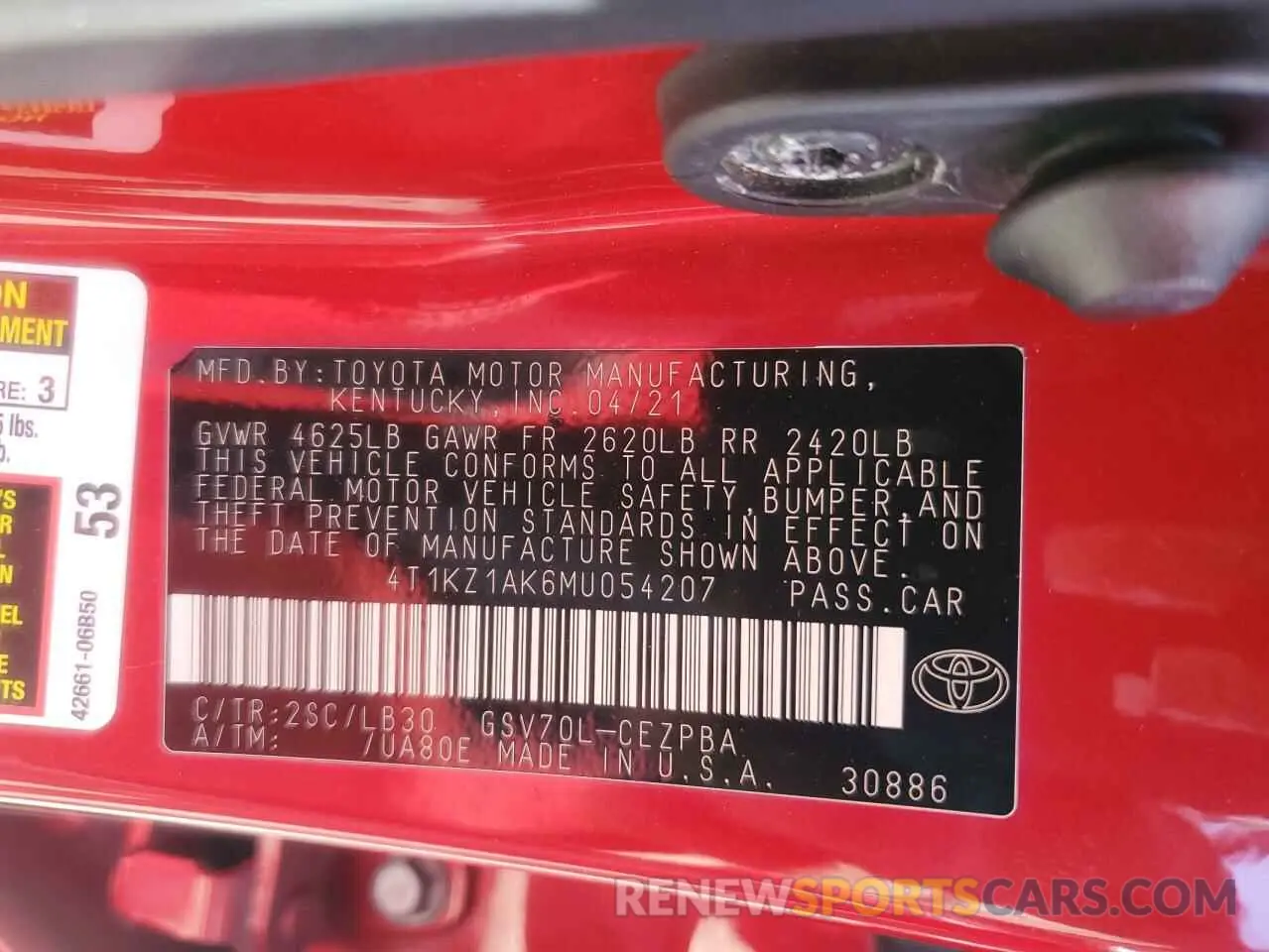 12 fotografías del automóvil dañado 4T1KZ1AK6MU054207 TOYOTA CAMRY 2021