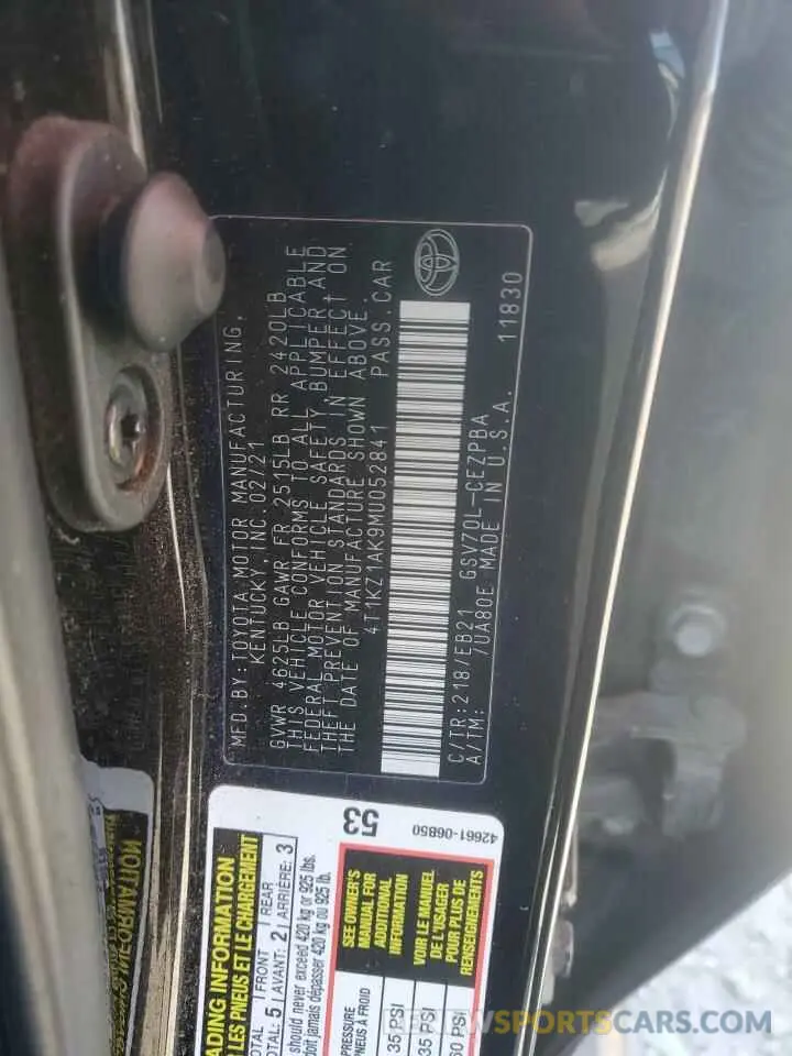 12 fotografías del automóvil dañado 4T1KZ1AK9MU052841 TOYOTA CAMRY 2021