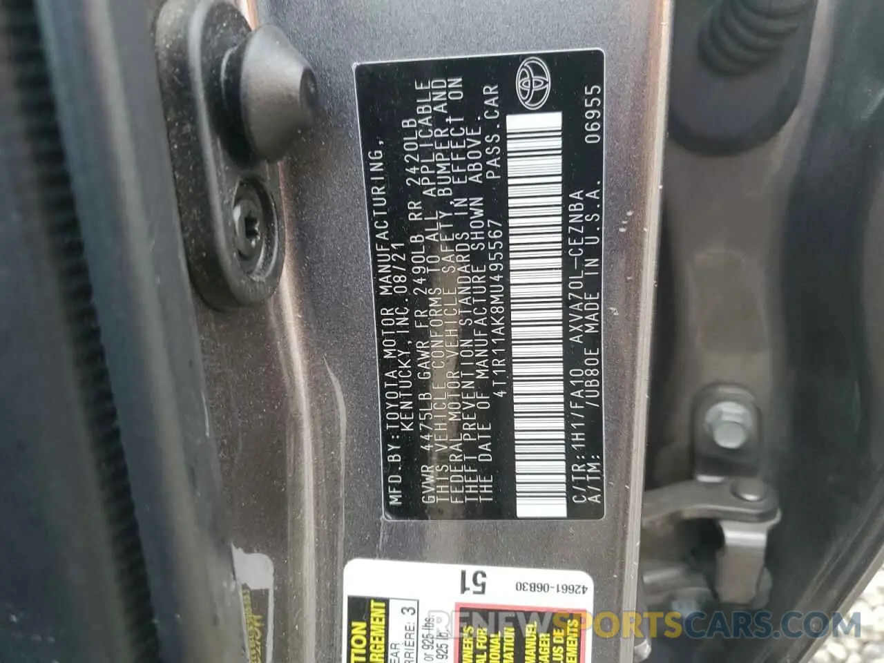 12 fotografías del automóvil dañado 4T1R11AK8MU495567 TOYOTA CAMRY 2021