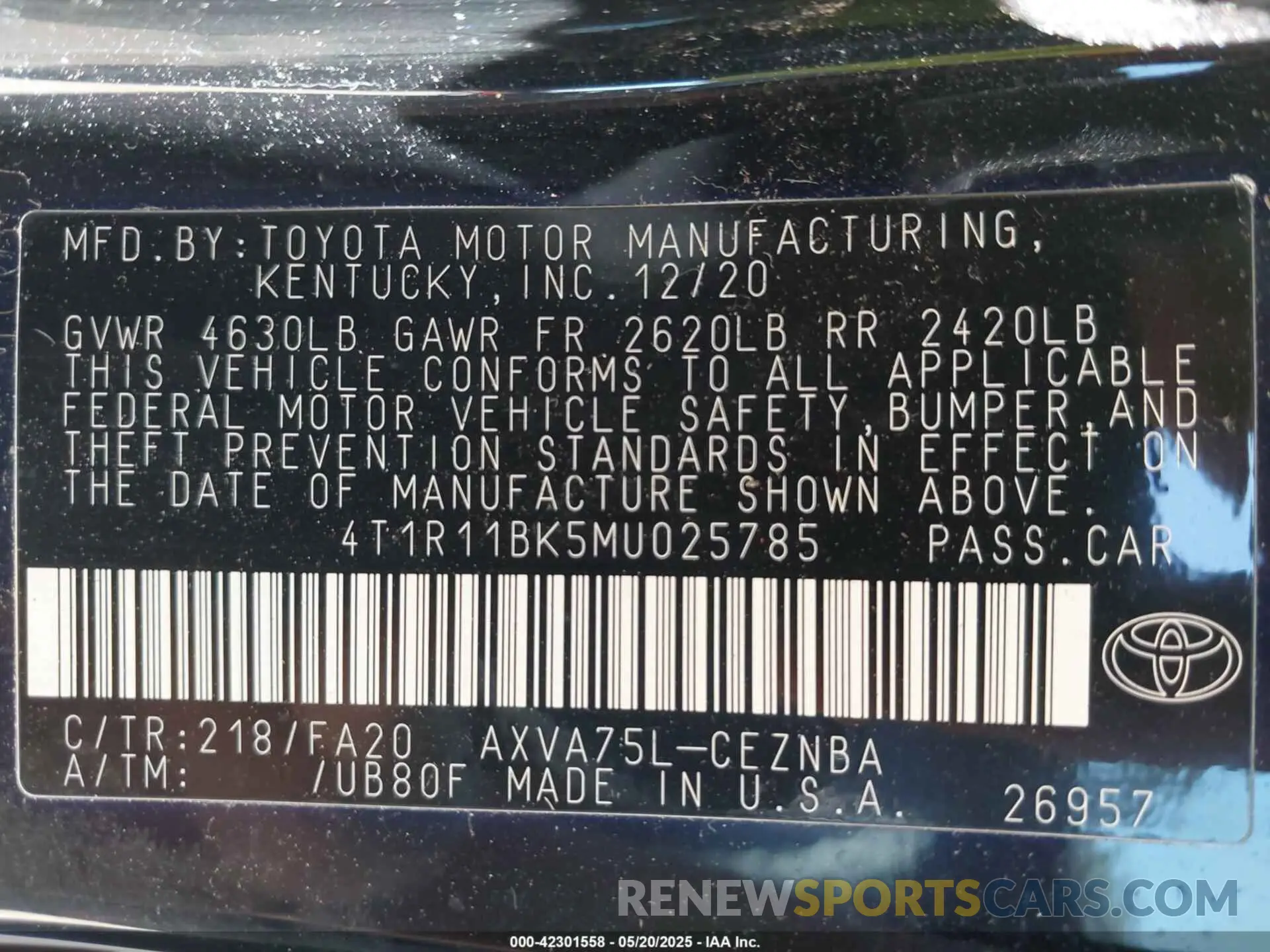 9 fotografías del automóvil dañado 4T1R11BK5MU025785 TOYOTA CAMRY 2021