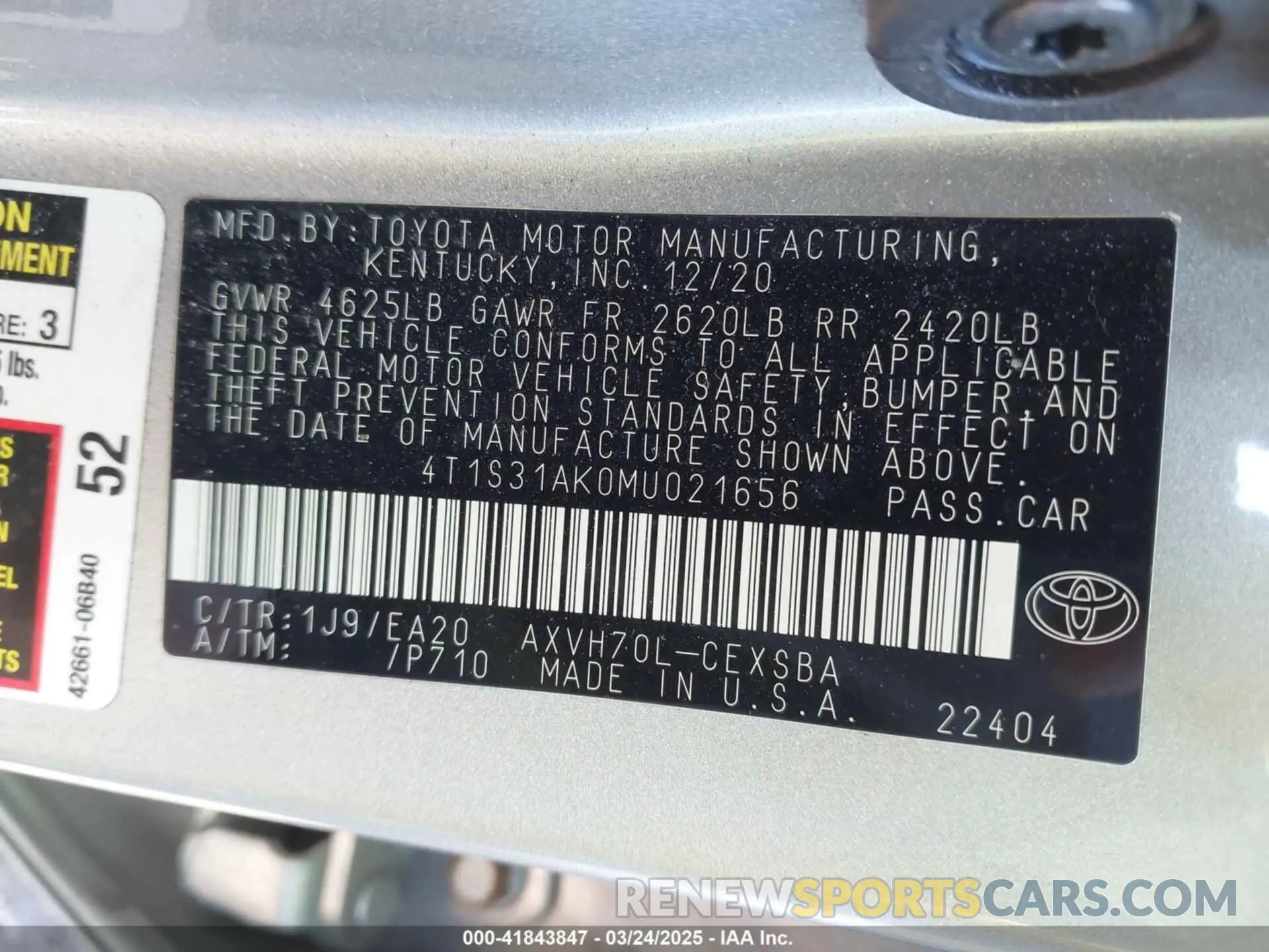 9 fotografías del automóvil dañado 4T1S31AK0MU021656 TOYOTA CAMRY 2021