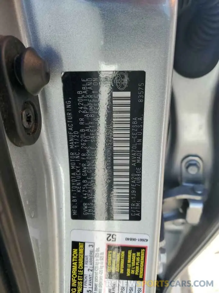 12 fotografías del automóvil dañado 4T1T11AK0MU522900 TOYOTA CAMRY 2021