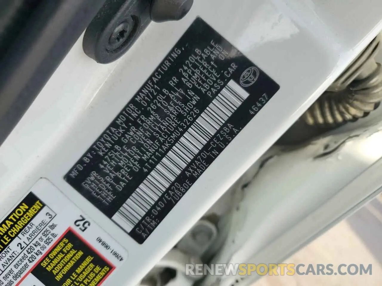 12 fotografías del automóvil dañado 4T1T11AK5MU432626 TOYOTA CAMRY 2021