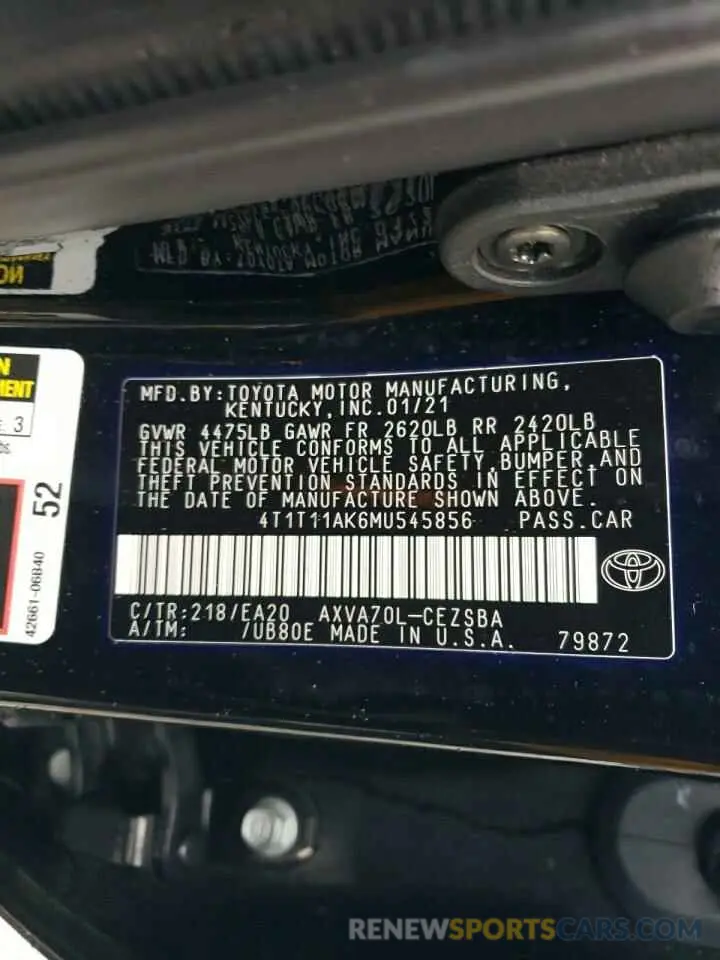14 fotografías del automóvil dañado 4T1T11AK6MU545856 TOYOTA CAMRY 2021