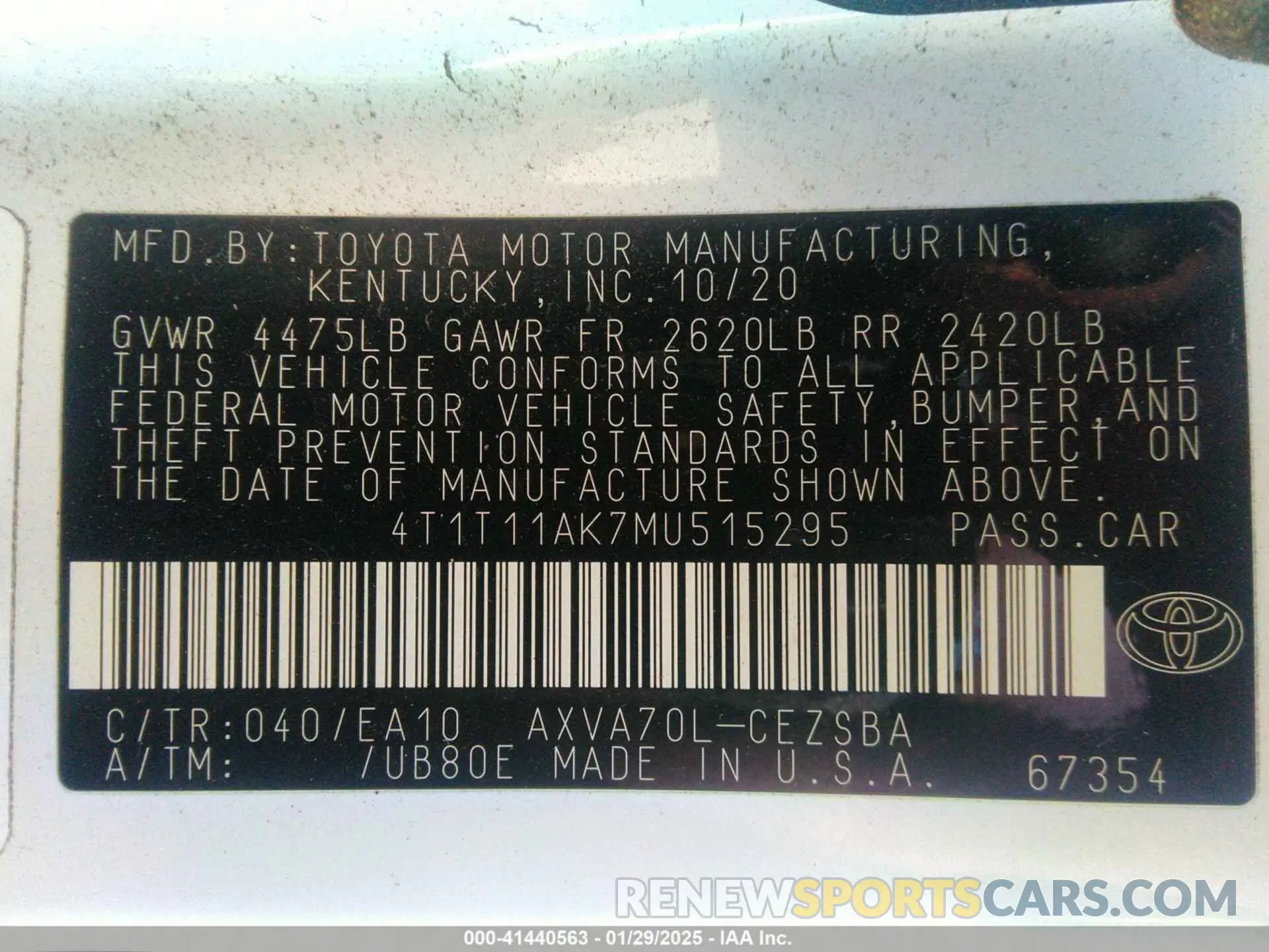 9 fotografías del automóvil dañado 4T1T11AK7MU515295 TOYOTA CAMRY 2021