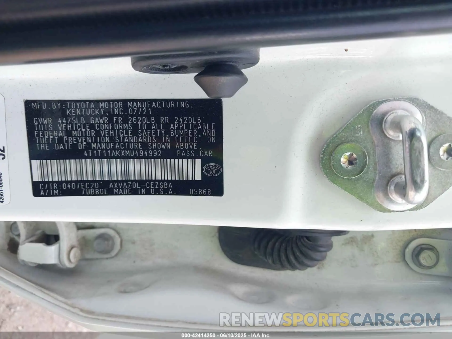 9 fotografías del automóvil dañado 4T1T11AKXMU494992 TOYOTA CAMRY 2021