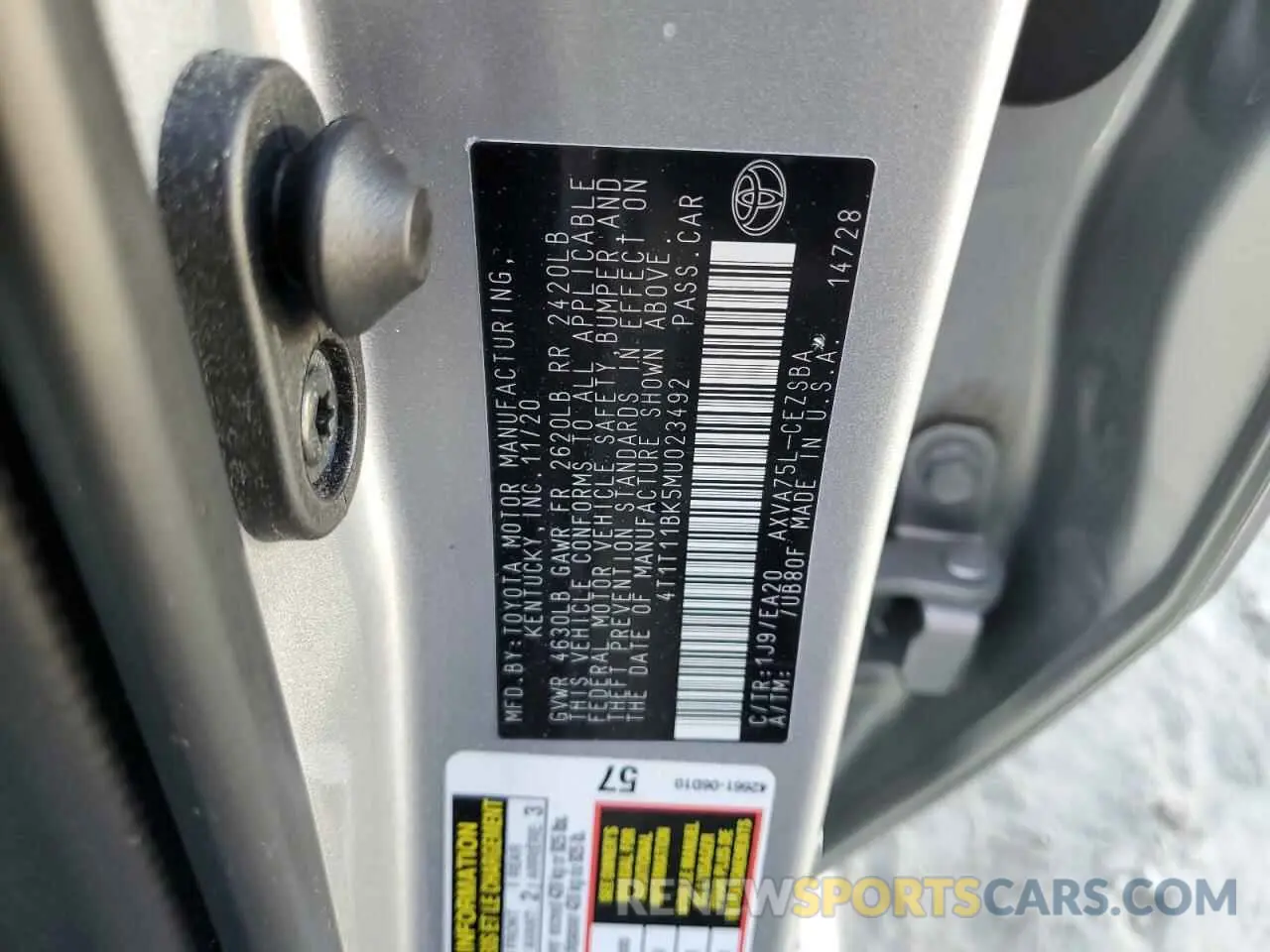 12 fotografías del automóvil dañado 4T1T11BK5MU023492 TOYOTA CAMRY 2021