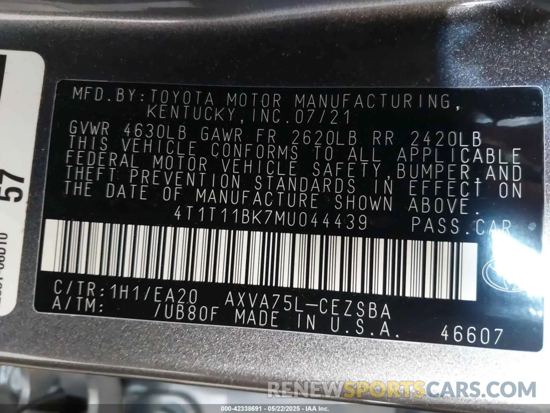 9 fotografías del automóvil dañado 4T1T11BK7MU044439 TOYOTA CAMRY 2021
